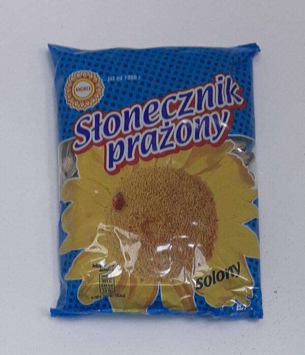 Słonecznik prażony solony Słonecznik prażony lekko solony z przyprawami skład: prażone ziarna słonecznika w łupinie, sól 4 %, mąka pszenna. Kraj pochodzenia: oznaczony przy numerze partii i dacie minimalnej trwałości według legendy (T-Turcja, C-Chiny, U-Ukraina, W-Węgry, P-Polska).